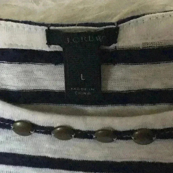 J Crew B/W Striped Linen Tank Top Metal Studs Size L - Picture 3 of 5
